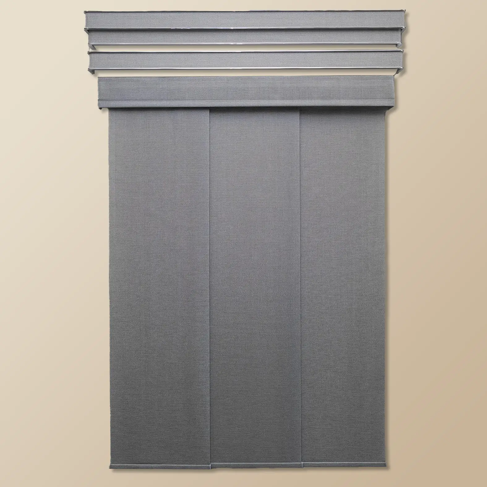 Panel-Track-with-Fabric-Valance-Singe-and-Double-Valance Motorized Cellular